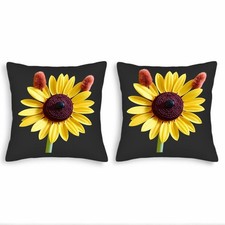 Vibrant Sunflower Throw Pillow Covers 18x18in Set of 2 - Bright Yellow Petals