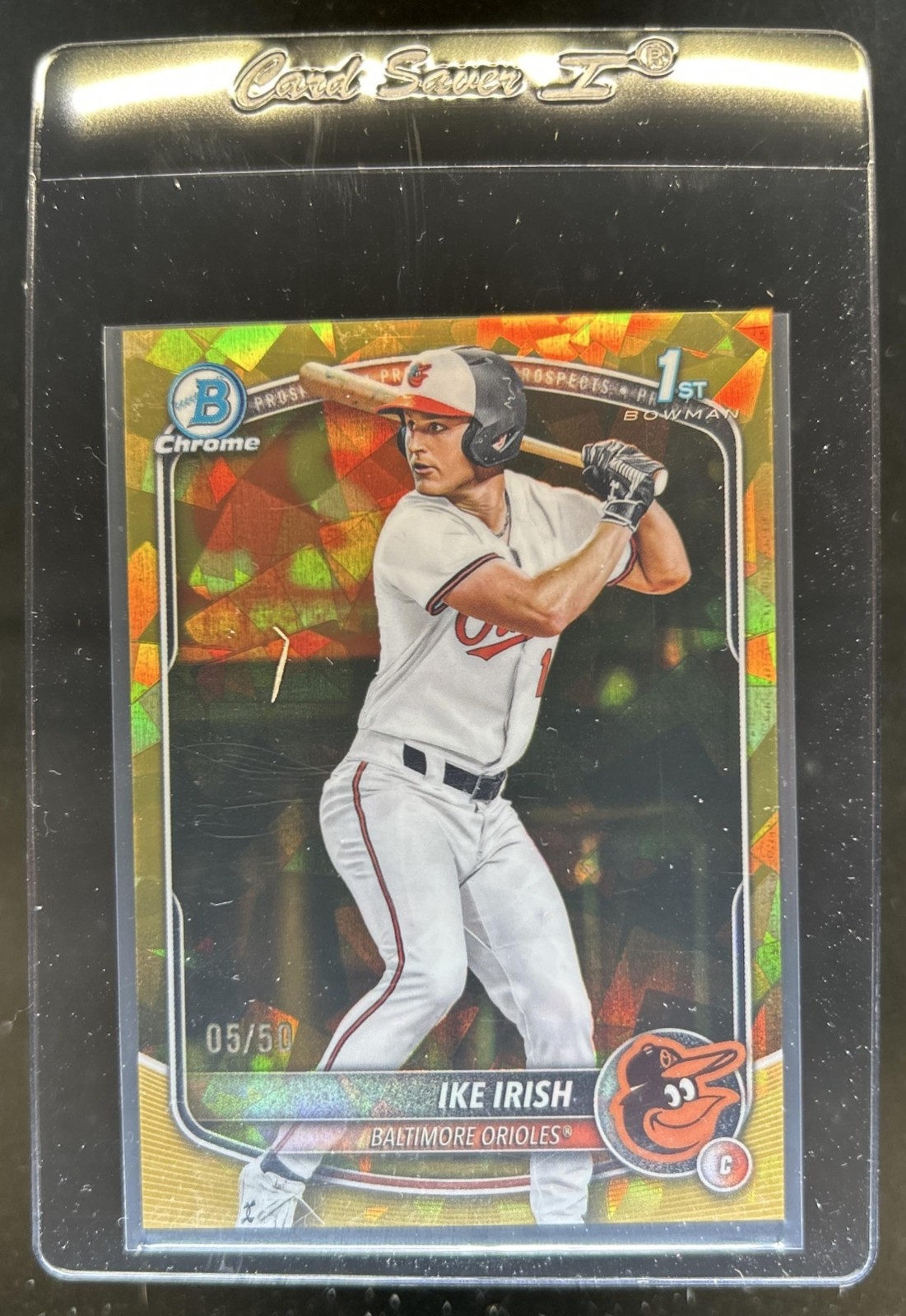 2025 Bowman Draft Sapphire Ike Irish Chrome 1st Gold Refractor #/50 Orioles