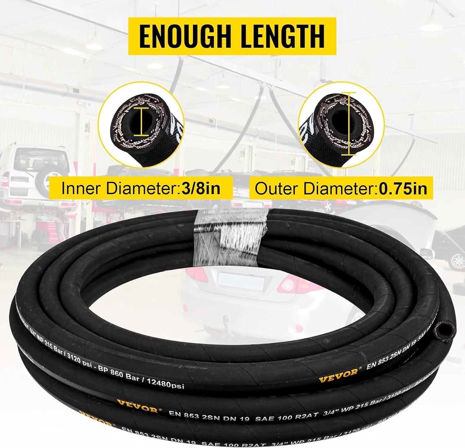 Coiled Hydraulic Oil Hose, 100 Ft, 2 Steel Wire Braid