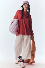 Free People Hot Shot Hooded Layer in Hibiscus Coral Cotton Sz M NWOT