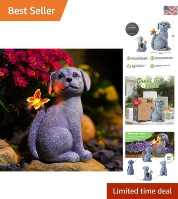 Elegant Solar Dog Outdoor Statue with Butterfly - Perfect for Garden Decor