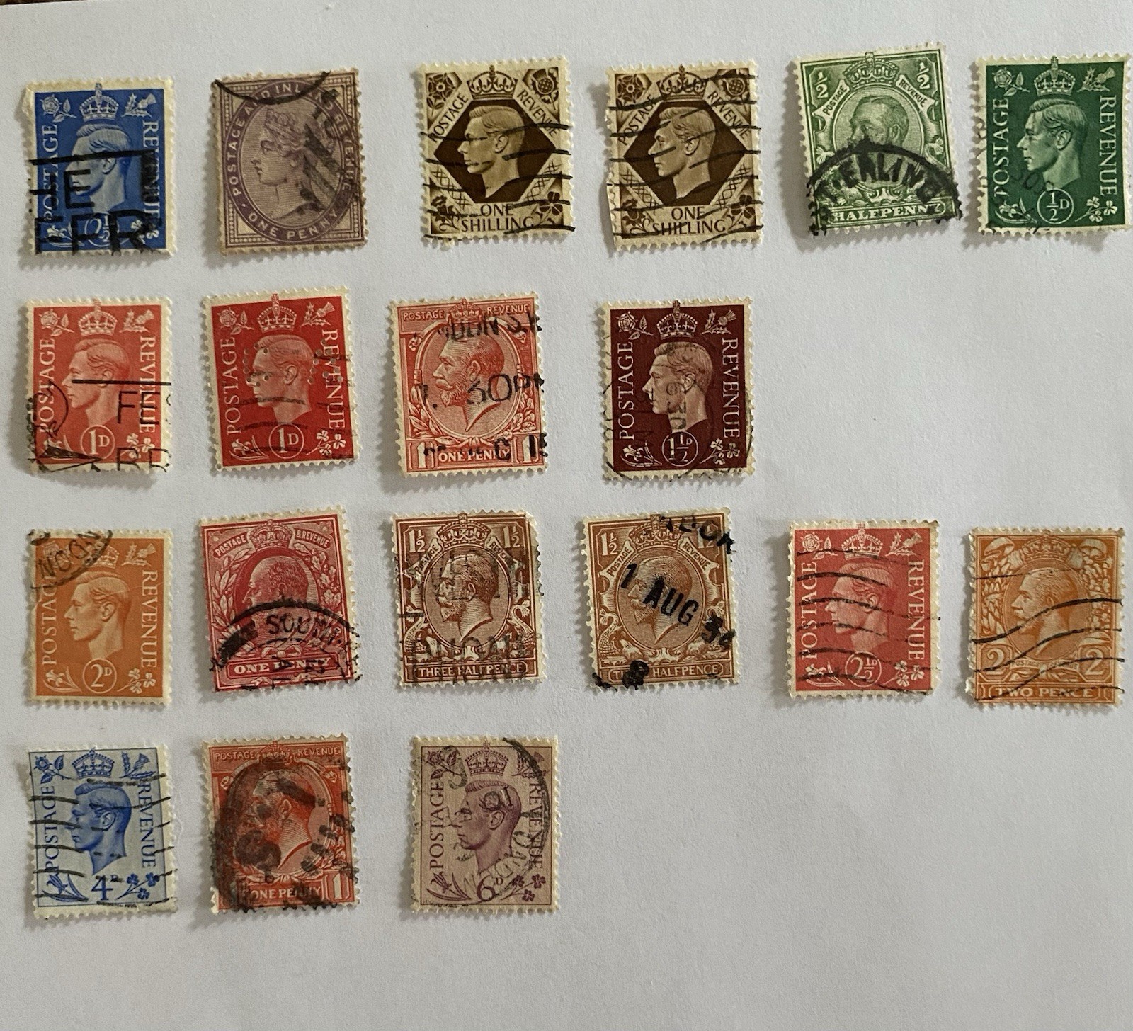 Vintage Great Britain King George Postage Stamps-19 Total