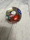 Vintage Murano Italy Flowers Art Glass Round Paperweight
