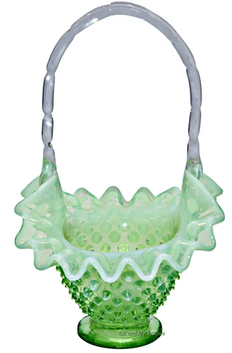 Fenton Hobnail Green Opalescent NO. 389-4” Basket