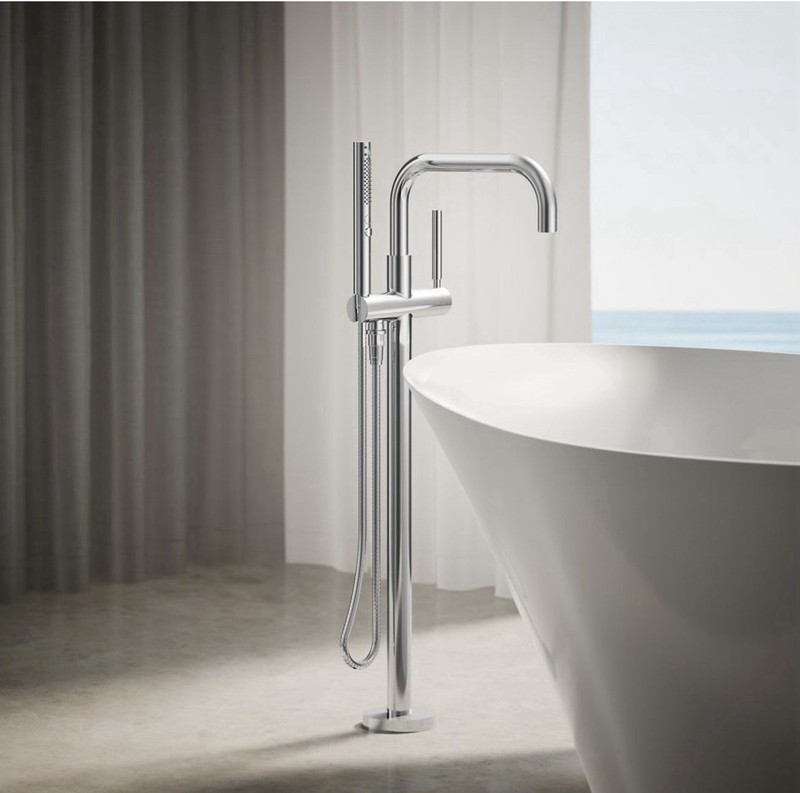 Kohler Freestanding Tub Filler Faucet Polished Chrome 37in w/ Handheld Shower