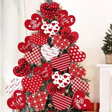 24 PCS Valentines Red Heart Tree Picks Conversation Heart Topper Decor