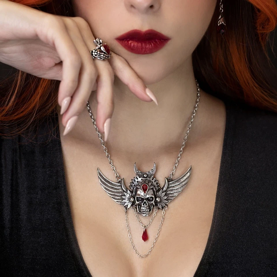 Ожерелье Alchemy Gothic Immortal Ayesha колдунья череп крылья красная капля P1000 - Изображение 4 из 4