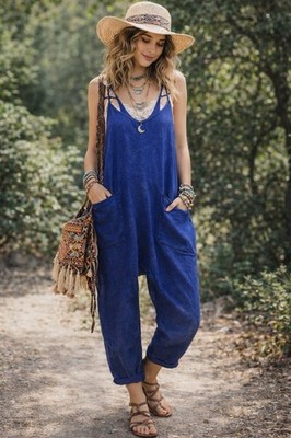 Jaded Gypsy Can't Miss This Harem Romper Woman Sz Large S/M Blue Baggy Terry