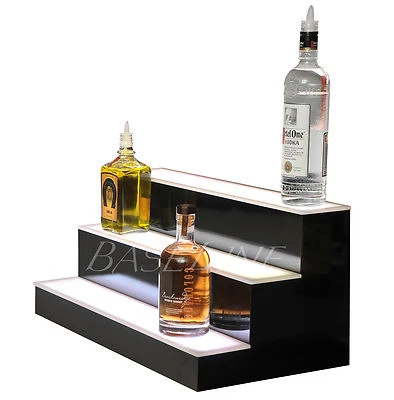 LED BASELINE 23" LED BOTTLE RACK BAR SHELF, Three Step Home Bar Glass Display Shelving Rack
