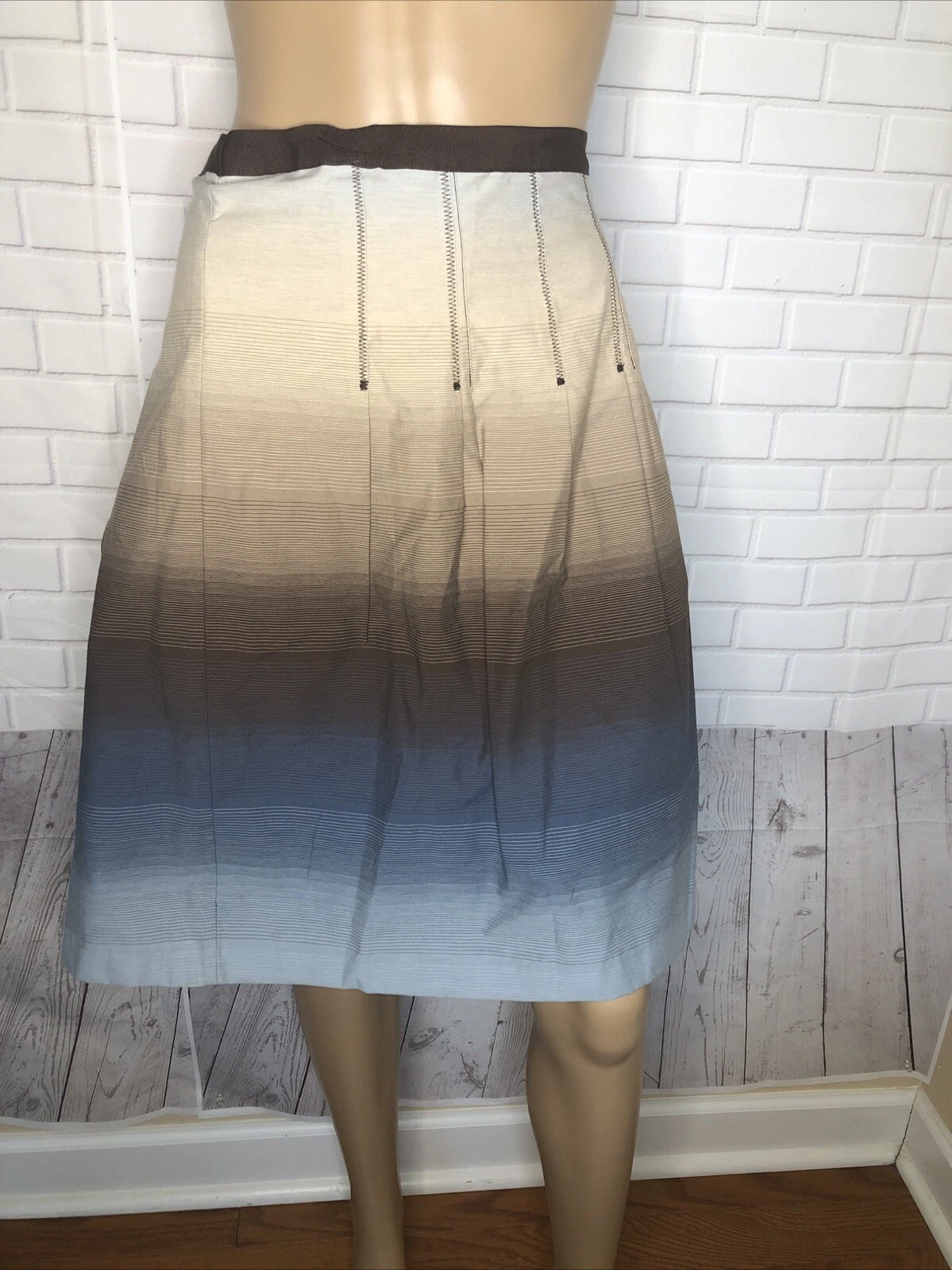 SK16092-LIZ CLAIBORNE Women's Lightweight Cotton Pleated A-Line Skirt Striped 16