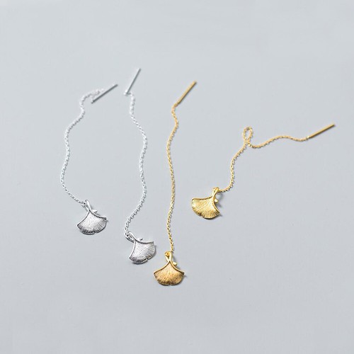 Orecchini pendenti in argento sterling 925 linea filo ginkgo biloba A1209 - Foto 7 di 13
