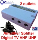 Greentek VTW-30 indoor Amplifier 2 way splitter 240V Digital HD TV FM COAX NEW