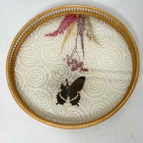 Vintage MCM Pressed Butterfly Bamboo Tray & Coaster Set 6 Pieces - Picture 7 of 13