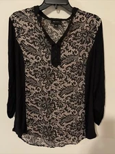 AB Studio Women’s, Large, Black, Sheer, V-neck, Long Sleeved, Blouse! A2380