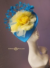 Kentucky Derby Hat Yellow Rose Turquoise Blue Fascinator Mother of Bride Hats