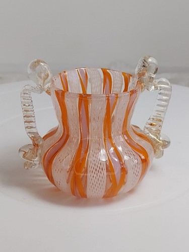 Murano Italy Vase Venini & Bianconi Latticino White Orange & Gold Glass C. 1900 - Picture 11 of 24