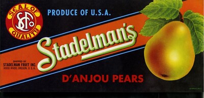 Stadelman's Brand Pear Crate Label - D'Anjou Pears - Hood River Oregon