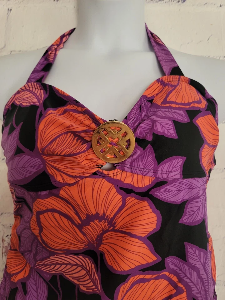 Traje de baño Jaclyn Smith Tankini Top talla 12 multicolor floral halter corbata medallón Foto 2 de 4