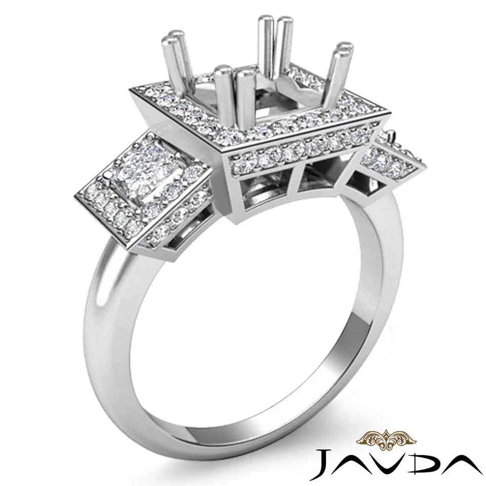 3 Stone Diamond Anniversary Round Princess Ring 18k White Gold Semi Mount 2.15Ct - Image 2 of 4