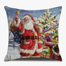 Santa Claus Tree Gifts Christmas Throw Pillow Cover Winter Holiday Home Decor