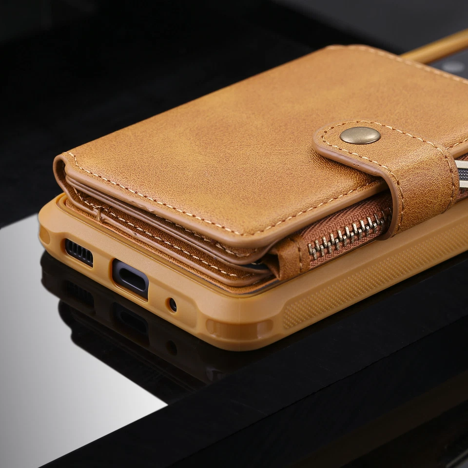 Case For Samsung S9 S10 S20 Plus Note20 Zipper PU Leather Black Case Phone Cover - Image 3 of 4