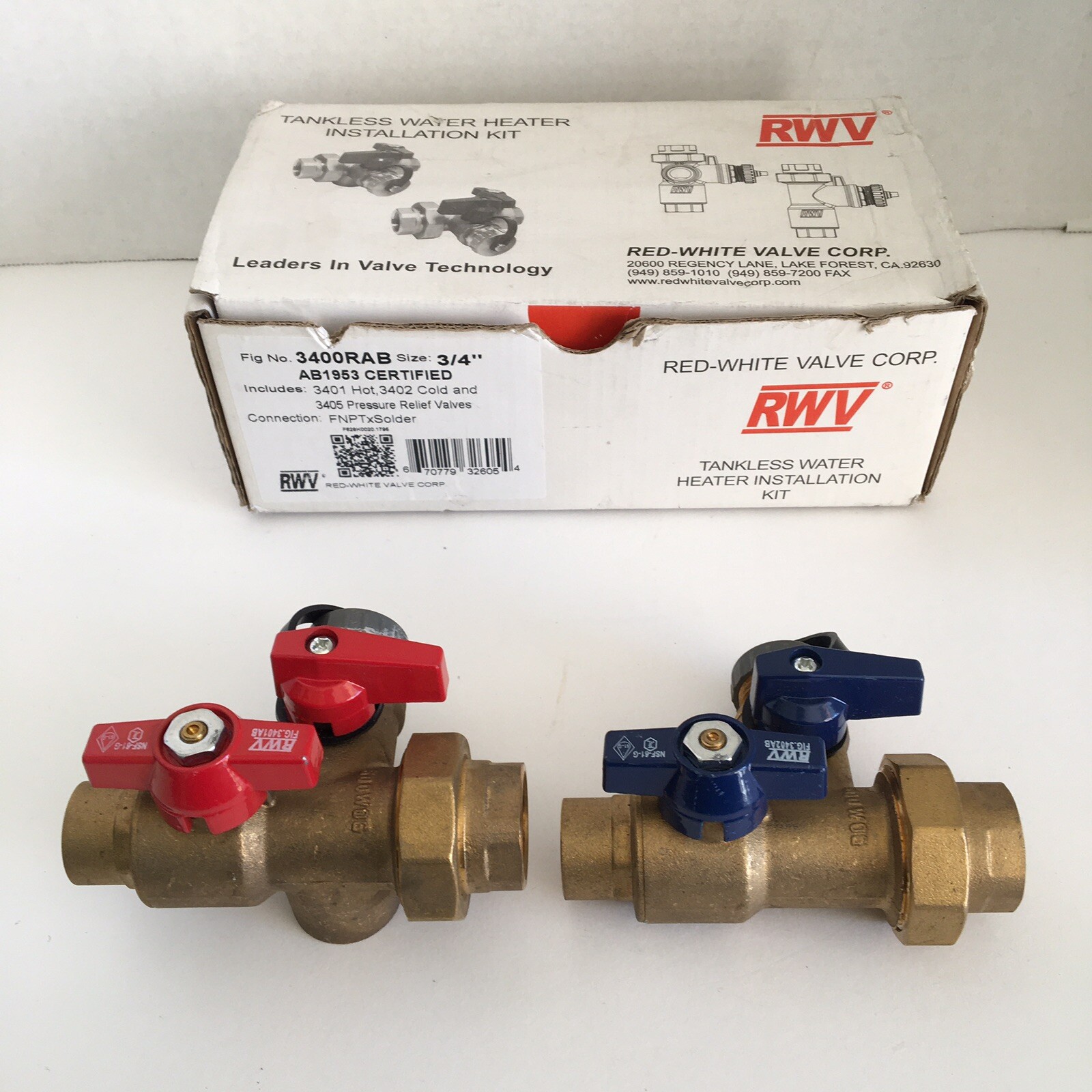 RWV Tankless Water Heater Installation Kit 3400RAB 3/4" Hot & Cold