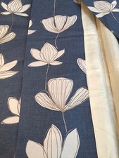 PRELOVED MODERN PRINT BLUE LINEN BLEND DRAPES - EACH PANEL 40" W X 72 1/2" L