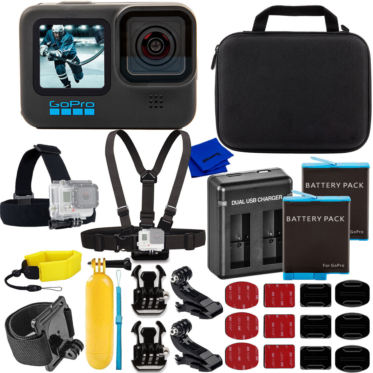  GoPro HERO11 Paquete de accesorios negros – Incluye batería de  enduro extra (2 en total), el mango (agarre de mano flotante), correa para  la cabeza + clip rápido y funda de