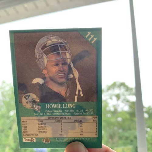 1991 Fleer #111 Howie Long Los Angeles Raiders Back w/ Gill Byrd front (ERROR) J - Picture 8 of 11