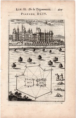 1702 Manesson Mallet Antique Print, Château de Creil, Oise, Hauts-de-France