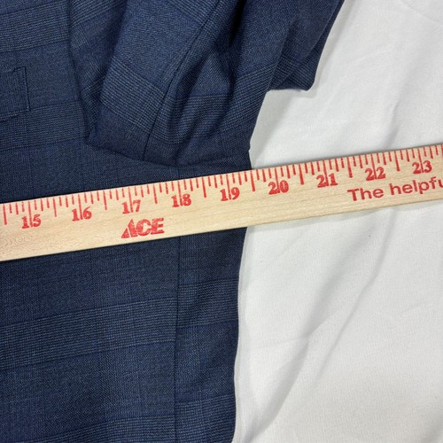 John Varvatos 2 Peice Suit Mens 36R / 29R Bedford Wool Blue Plaid Blazer Pants - Picture 15 of 18