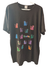 Vintage Men’s OS Black T-Shirt Boston Massachusetts Colorful Cats Graphic