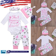 Newborn Kids Baby Girl Outfits Clothes Letter Romper Bodysuit Pants Hat Set
