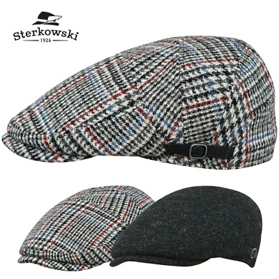 Sterkowski ABERDEEN Harris Tweed Schiebermütze Elegant Vintage Retro Flat Cap