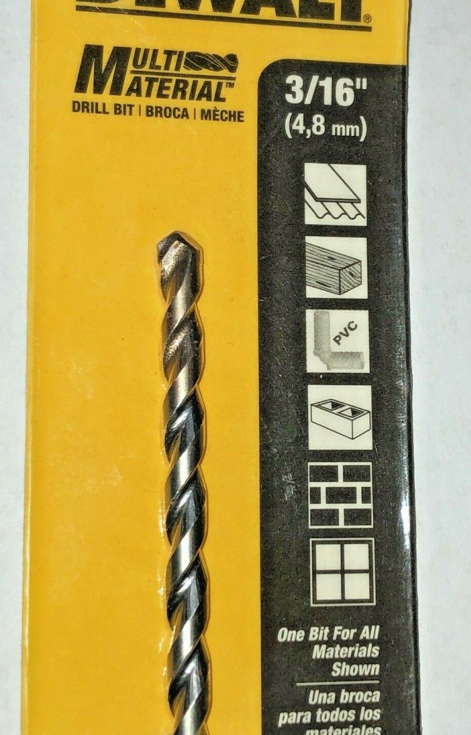 DEWALT DWA56124 Multi-Material Drill Bit – 3/16 Inch X 4-1/2 Inch, Carbide Split Point, No-Spin Shank