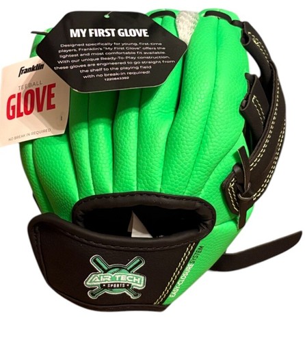 Franklin Sports 8.5" Air Tech Kids Teeball Baseball Left Hand Glove Green - Picture 2 of 6