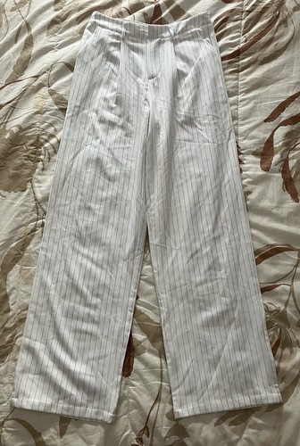 Women’s High Rise White Pin Stripe Wide-Leg Dress Pants Size 8 - Picture 6 of 6