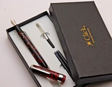 Click Falcon Red Rose Petals & Black Acrylic Body Fountain Pen New In Box