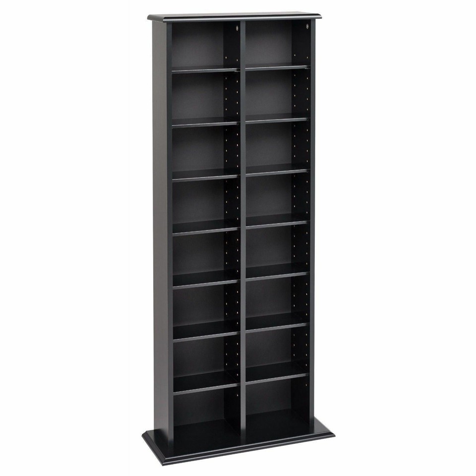 Oak Black Multimedia Storage Tower DVD Rack CD Organizer Tier Shelf ...