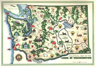 WASHINGTON STATE INDUSTRIAL MAP GLOSSY POSTER PICTURE PHOTO BANNER city 3443