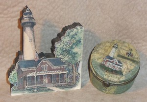 Lighthouse Lot: Trinket Box & 5" Sculpture Historic St Simon Island, Georgia GA