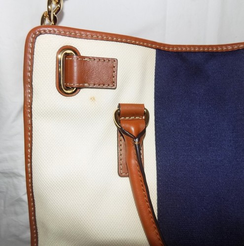 Michael Kors Hamilton Mono Stripe Canvas w/Leather Trim Tri-Color Satchel Bag - Picture 15 of 18