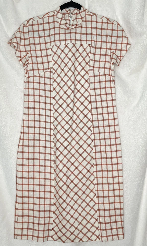 Vestido y abrigo vintage Roberta Lee 2 piezas talla 10 estampado geométrico crema óxido nuevo de stock Foto 2 de 4