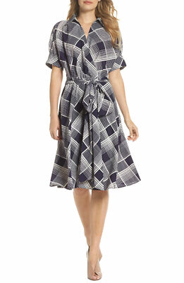 Eliza J Womens Plaid Surplice Midi Dress 12 Petite Navy Blue 14
