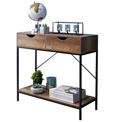 HOME PRO DEALZ Console Table 2 Drawer Wooden Shelf Hallway Storage Side Furniture Bedroom-514