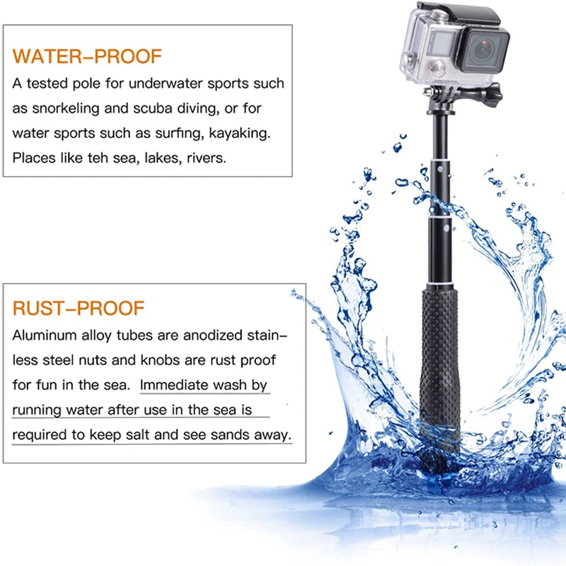 36" Selfie Stick Hand Grip Extension Pole for GoPro Hero 10 9 8 7 6 5 4 3+ 3 2 1 - Image 3 of 4