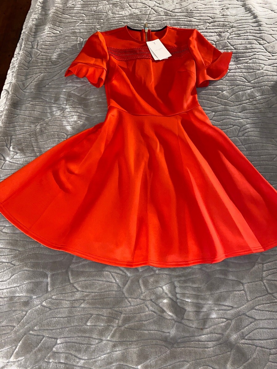 TED BAKER LONDON Lace Inset Skater Dress Size Ted's 0 US SZ 2 NWT $259