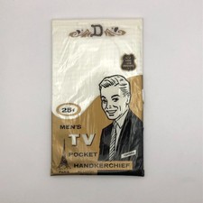 VINTAGE NEW Mens Pocket Handkerchief TV Monogrammed "D" Embroidered Cotton 1960s