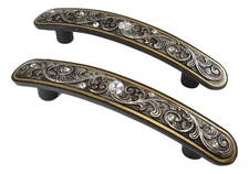 Set Of 2 Rustic Floral Filigree Scroll Silver Bling Drawer Cabinet Bar Pulls 9"L