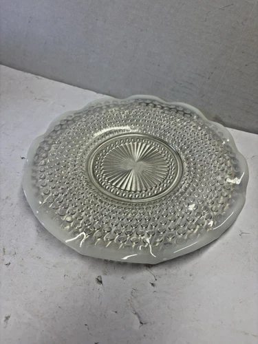 Vintage Anchor Hocking Moonstone Opalescent Hobnail Ruffled Edge Serving Plate